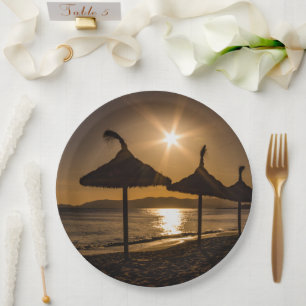 Sunset on the beach, Mallorca, Spain Paper Plate