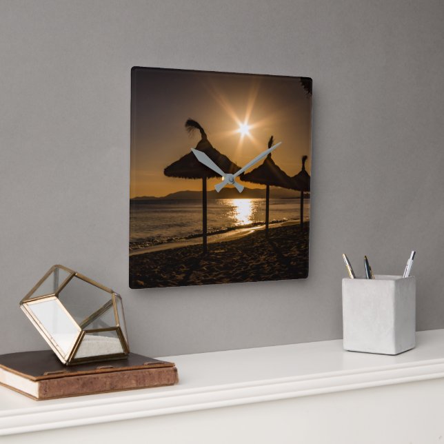 Sunset on the beach, Mallorca, Spain Square Wall Clock (Office)