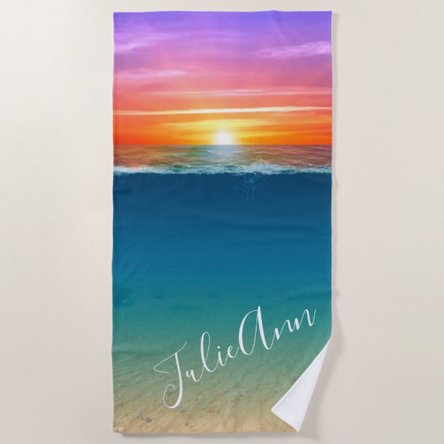 Sunset on the Beach Personalised  Beach Towel (Front)