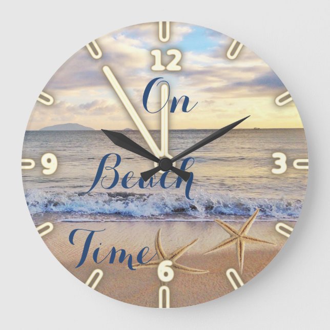 Sunset On The Beach, Sea stars Large Clock (Front)