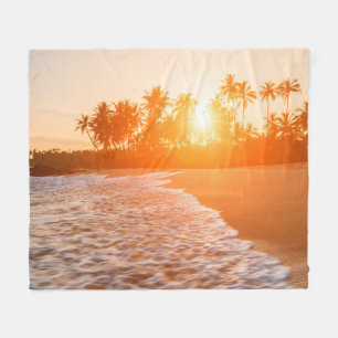 Sunset on the Beach with Coconut Palms Sri Lanka Fleece Blanket