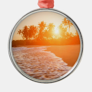 Sunset on the Beach with Coconut Palms Sri Lanka Metal Tree Decoration