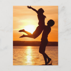 Sunset on the Beach With Couple Love Postcard