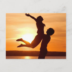 Sunset on the Beach With Couple Love Postcard