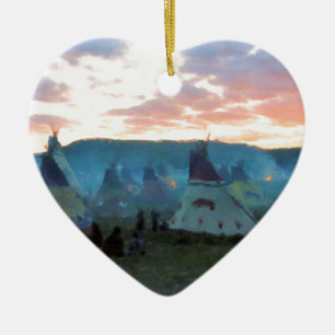 Sunset on the camp ceramic tree decoration