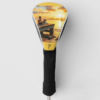 Sunset on the dock on the lake golf head cover