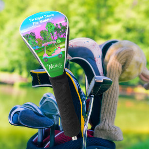 Sunset On The Golf Course Pink Leather Golf Cart  Head Cover