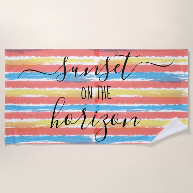 Sunset on the Horizon Watercolor Stripes Beach Towel (Front)