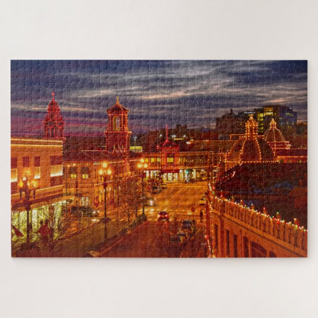 Sunset on the Kansas City Plaza Lights Jigsaw Puzzle (Horizontal)
