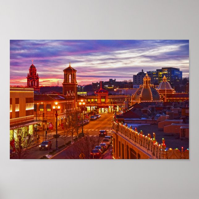 Sunset on the Kansas City Plaza Lights Poster (Front)