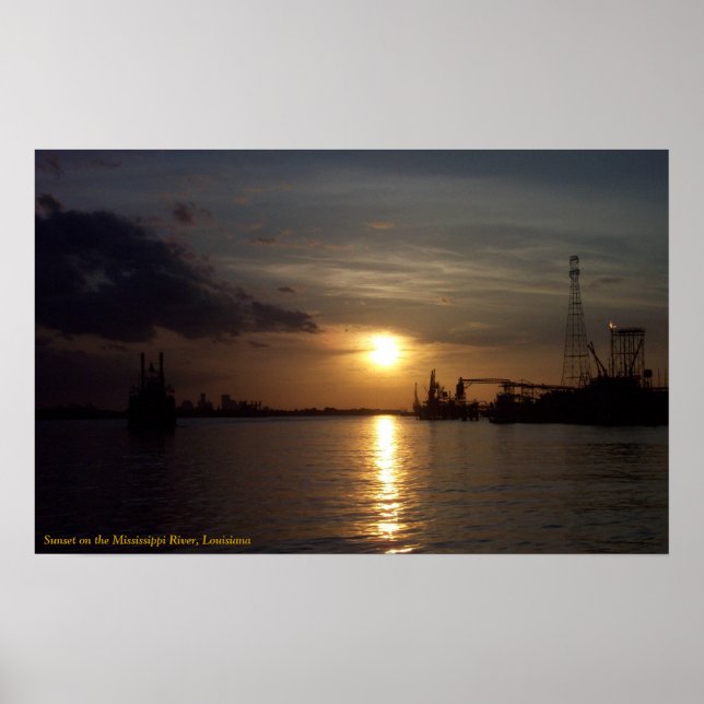 Sunset on the Mississippi River, LA Poster (Front)