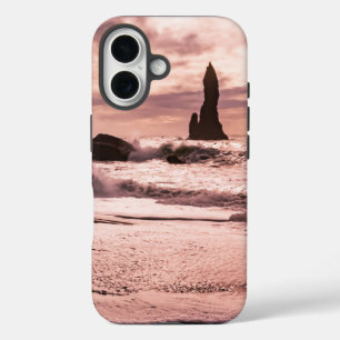 Sunset on the Reynisfjara black sand beach, Icelan iPhone 16 Case