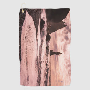 Sunset on the Reynisfjara black sand beach, Icelan Golf Towel