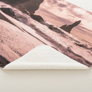 Sunset on the Reynisfjara black sand beach, Icelan Sherpa Blanket
