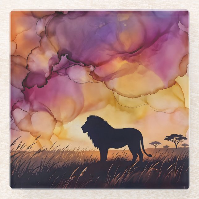 Sunset on the Savanna Glass Coaster (Front)