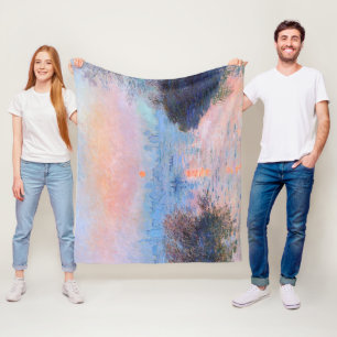 Sunset on the Seine Claude Monet   Fleece Blanket