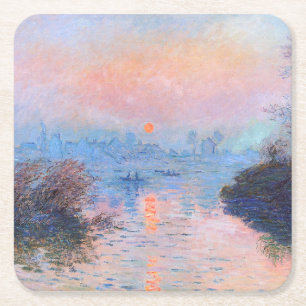 Sunset on the Seine Claude Monet Square Paper Coaster