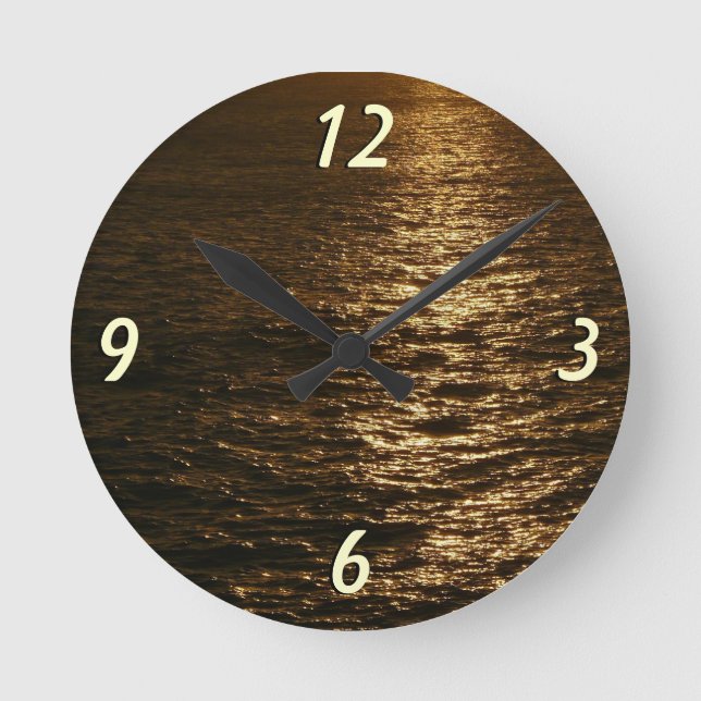 Sunset on the Water Abstract Ocean Photography Round Clock (Front)