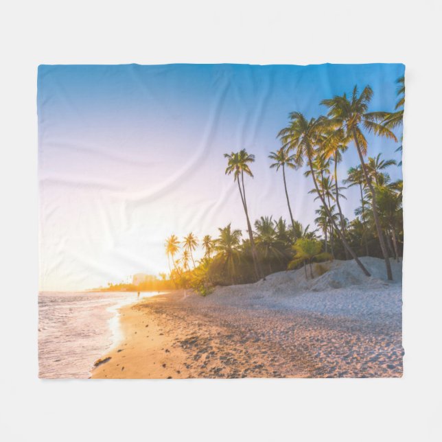 Sunset on Tropical Beach | Dominican Republic Fleece Blanket (Front (Horizontal))