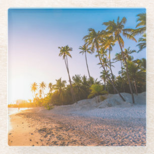 Sunset on Tropical Beach Dominican Republic Glass Coaster