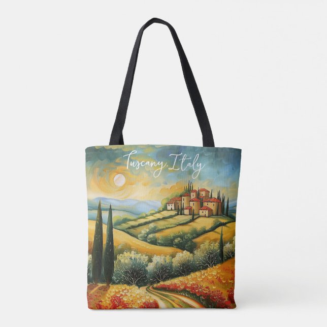 Sunset on Tuscany Valley Painting Italy Travel Tote Bag (Back)