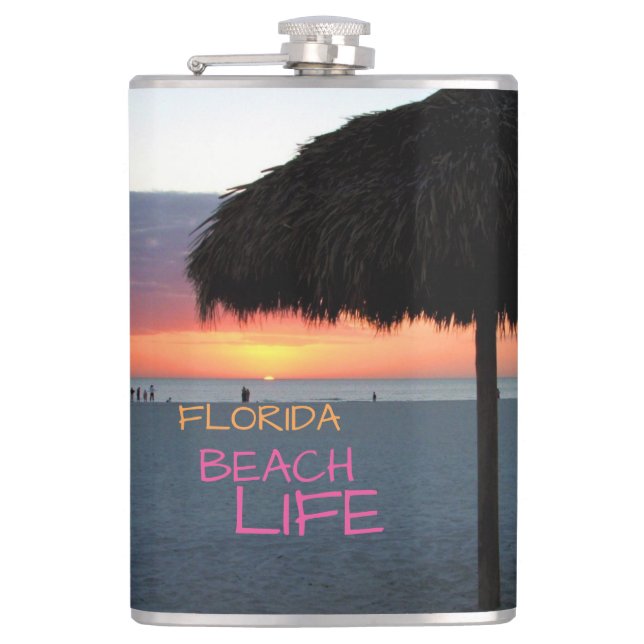 Sunset on White Sand Florida Beach Hip Flask (Front)