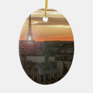Sunset one the Eiffel tower, Paris, France Ceramic Tree Decoration