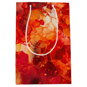 Sunset Orange and Red with Rose Gold Alcohol Ink Medium Gift Bag