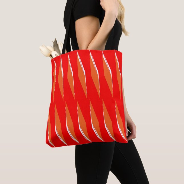 Sunset-Orange and White Rhombus Pattern Tote Bag (Close Up)