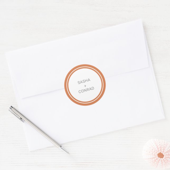 Sunset Orange Bold Border Modern Wedding Classic Round Sticker (Envelope)