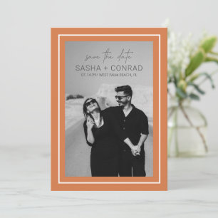 Sunset Orange Bold Border Photo Modern Wedding Save The Date