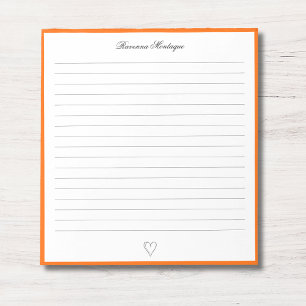 Sunset Orange Border and Heart Custom Script Lined Notepad