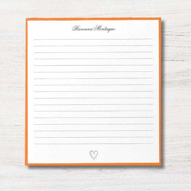 Sunset Orange Border and Heart Custom Script Lined Notepad (Creator Uploaded)