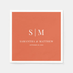 Sunset Orange Elegant Couple Initials Wedding Napkin