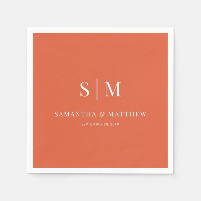 Sunset Orange Elegant Couple Initials Wedding Napkin (Front)