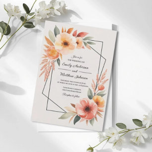 Sunset Orange Floral Frame Wedding Invitation