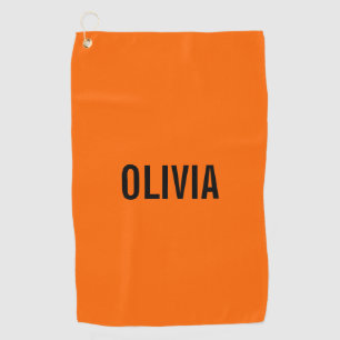 Sunset Orange Modern Name   Trendy Minimalist  Golf Towel