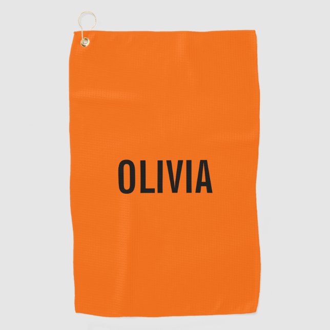 Sunset Orange Modern Name | Trendy Minimalist  Golf Towel (Front)