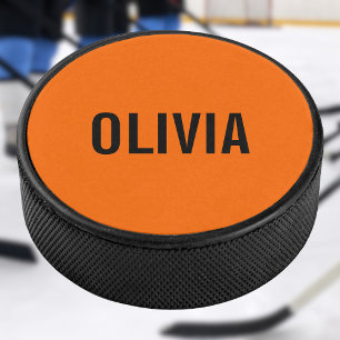 Sunset Orange Modern Name   Trendy Minimalist  Hockey Puck