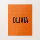 Sunset Orange Modern Name | Trendy Minimalist  Jigsaw Puzzle<br><div class="desc">Neon Sunset Orange | Personalised Name,  Last Name | Modern and Elegant | Classic Design | Trendy Colour | Stylish and Fashion | Minimalist | Novelty</div>