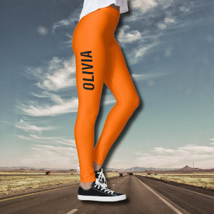 Sunset Orange Modern Name   Trendy Minimalist  Leggings