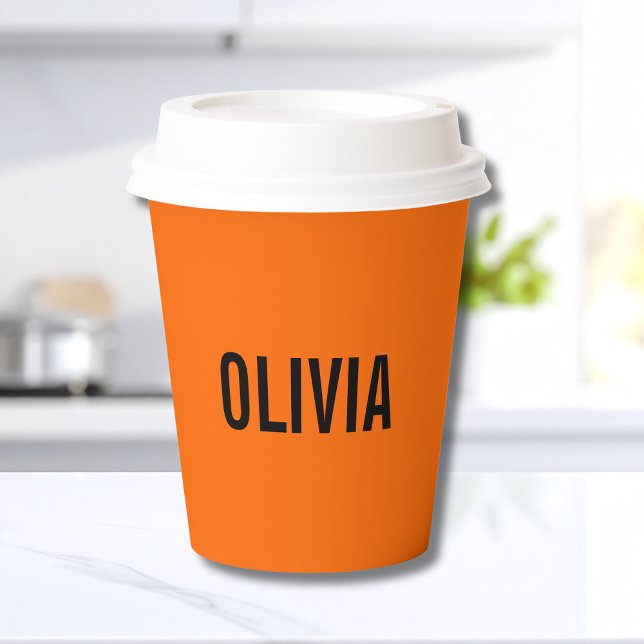 Sunset Orange Modern Name | Trendy Minimalist  Paper Cups (Creator Uploaded)