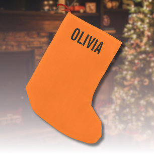 Sunset Orange Modern Name Trendy Minimalist Small Christmas Stocking