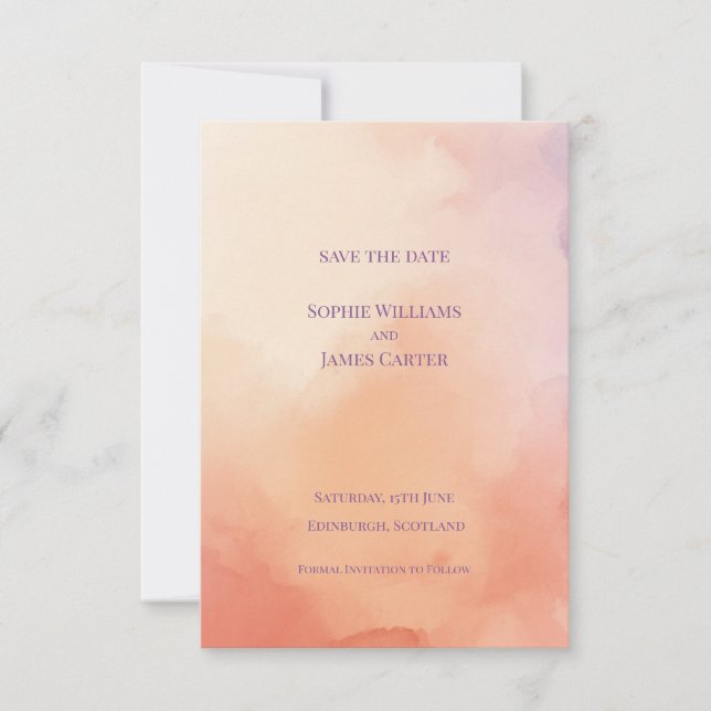 Sunset Orange Peach Abstract Scottish Wedding Save The Date (Front)
