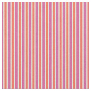Sunset Orange, Raspberry Pink and Egg White Stripe Fabric
