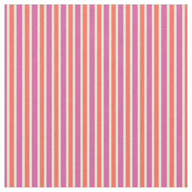 Sunset Orange, Raspberry Pink and Egg White Stripe Fabric (Close Up)