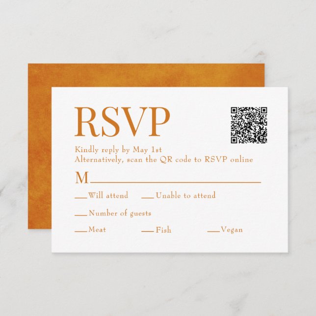 Sunset Orange Scan Qr Code Meal Choice Wedding RSVP Card (Front/Back)
