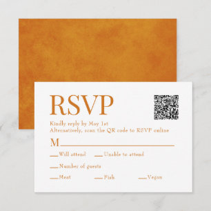 Sunset Orange Scan Qr Code Meal Choice Wedding RSVP Card