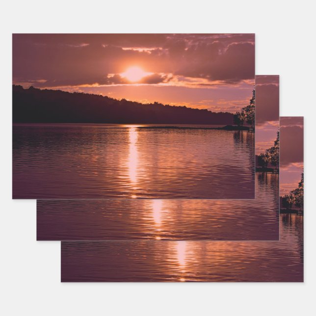 Sunset Orange Scenery Coastal Beach Decoupage Wrapping Paper Sheet (Set)