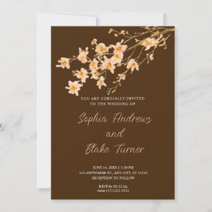 Sunset Orange Wildflowers Simple Brown Wedding Invitation